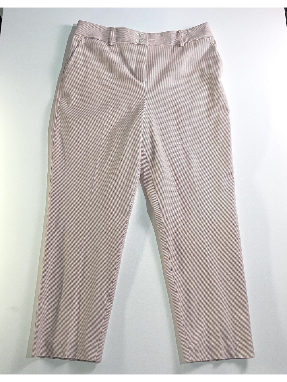 Talbots Womens Size 10 Pink White Stripe Ankle Pants Cotton Stretch Career